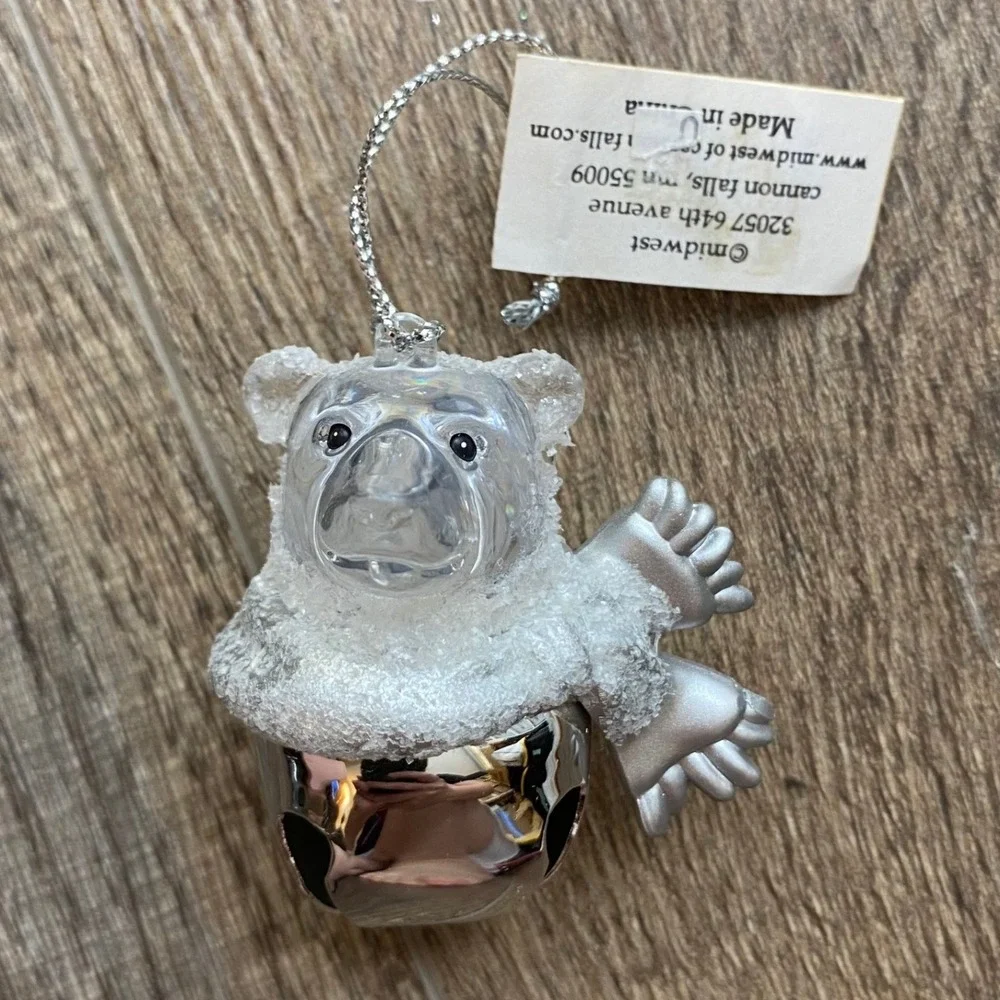 Midwest Cannon Falls Polar Bear Jingle Bell Christmas Ornament Silver Clear